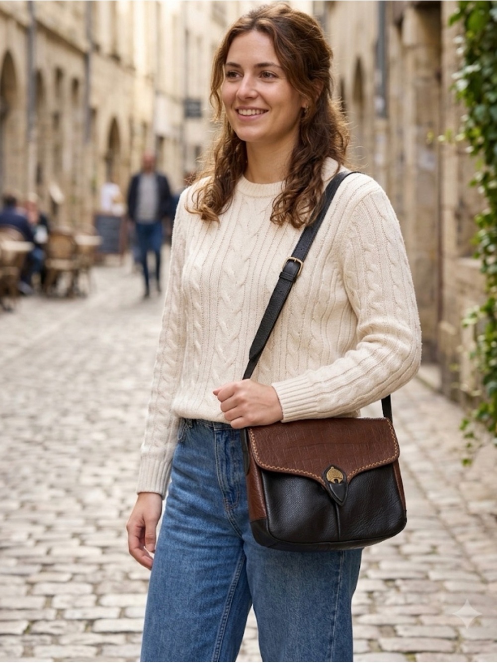 Susan Gail Genuine Leather Crossbody Bag Brown Black Two Tone(B180)